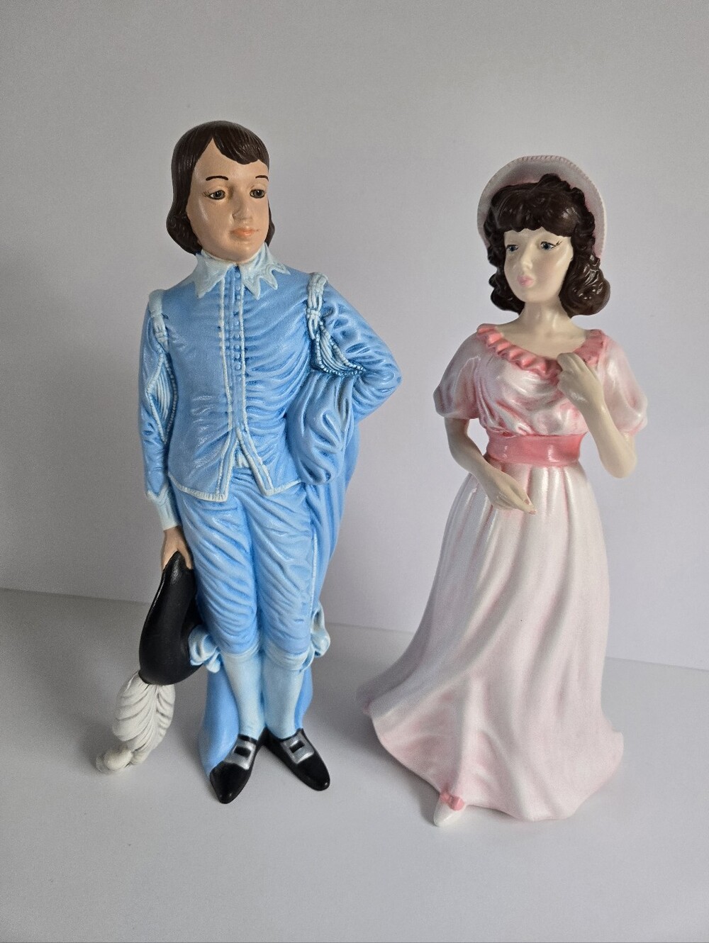 Colonial Figurine Set Blue Boy Pink Lady Vtg